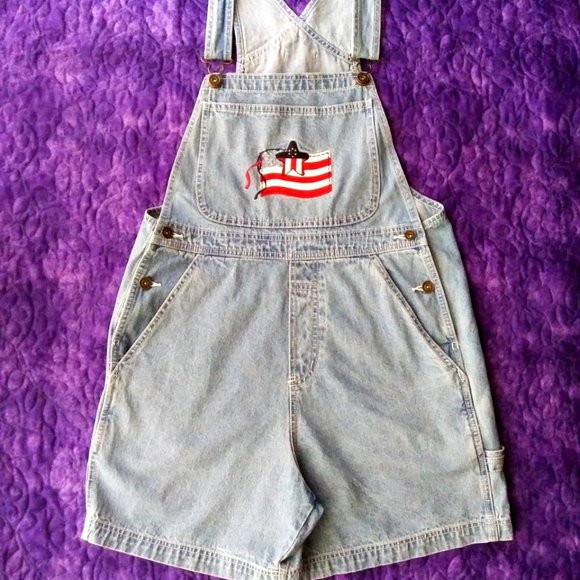 red white and blue overalls shorts